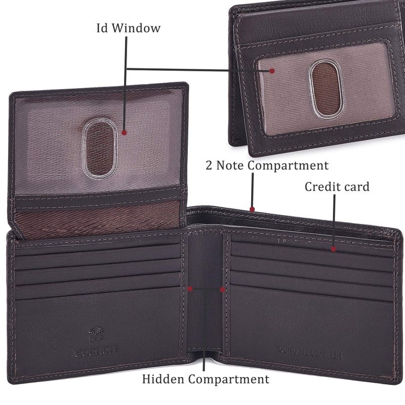 Cochoa Bifold Wallet for Men's Real Genuine Slim Leather RFID Blocking 2 ID Windows Stylish Travel Gift Box (SOFT, DARK CHOCOLATE) - Image 4